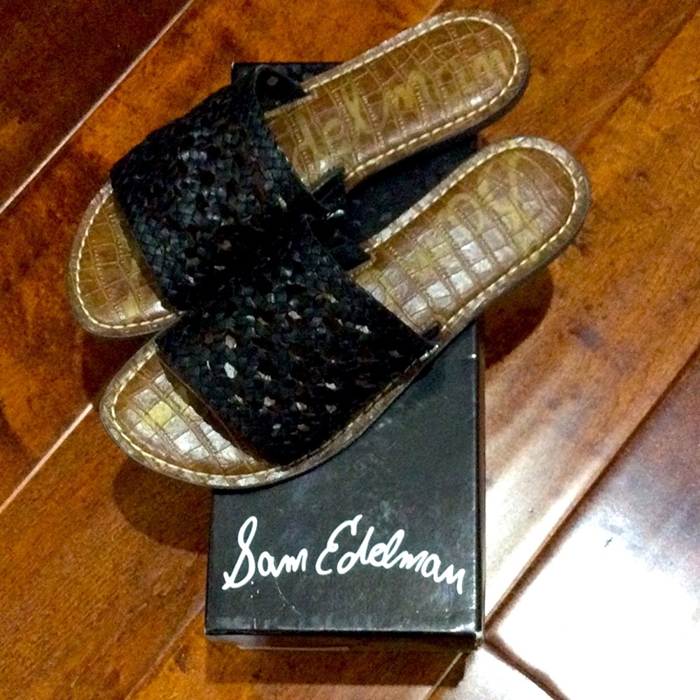 Sam Edelman Genovia Black Woven Slides size 8